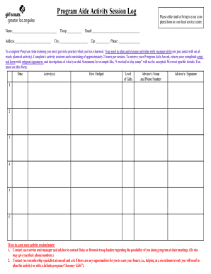 Program Aide Activity Session Log