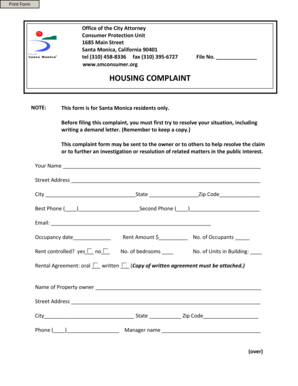Santa Monica Housing Complaint Form