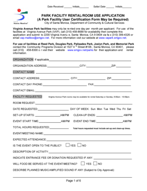 Park Facility Rental Application