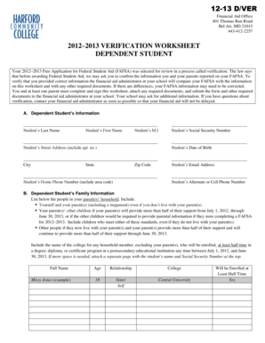 2012-2013 Verification Worksheet