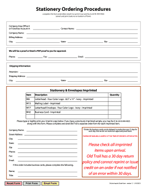 Stationery Order Form