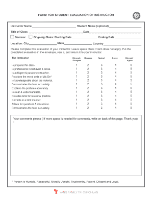Student Evaluation of Instructor Form