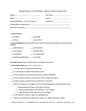 Preschool Functional Education Checklist