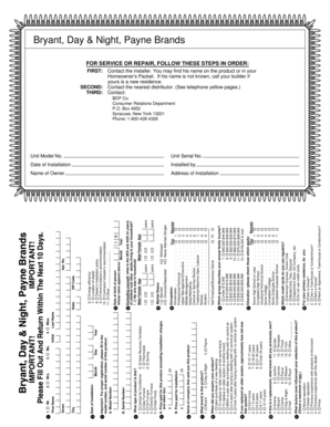 Bryant HVAC Product Registration and Warranty Form