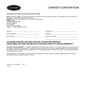 Carrier Corporation Limited Warranty Form