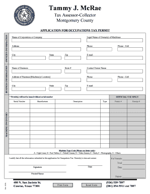 Texas Occupations Tax Permit Application