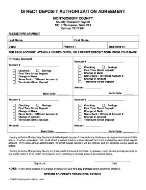 Montgomery County Direct Deposit Authorization Agreement