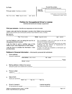 Petition for Occupational Driver's License