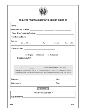 Texas Runner's ID Badge Request Form