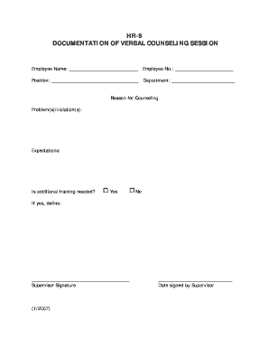 Documentation of Verbal Counseling Session