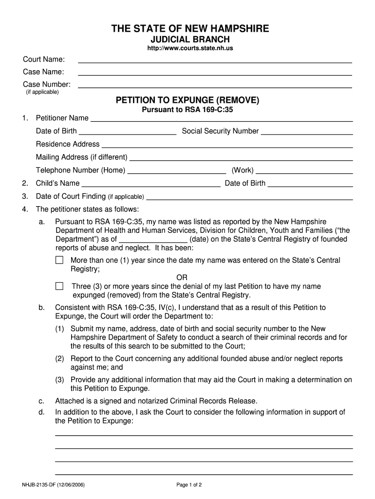 Fillable Online recordclearing New Hampshire Expungement Form Free
