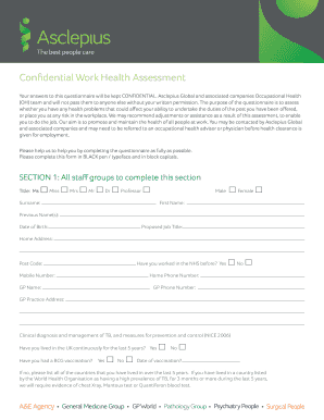 Confidential Work Health Assessment Form