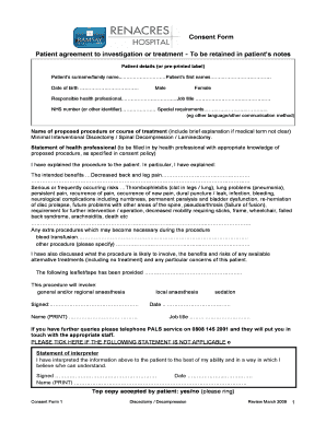 Medical Consent Form for Discectomy/Decompression