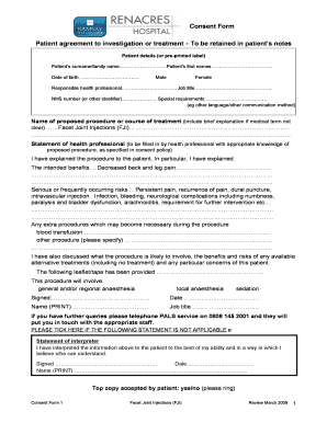 Patient Consent Form for Facet Joint Injections