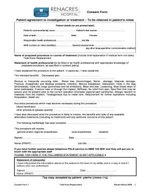 Patient Consent Form for Total Knee Replacement