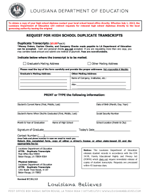 Louisiana High School Duplicate Transcripts Request