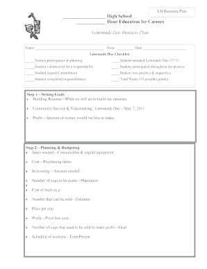 Lemonade Day Business Plan Template