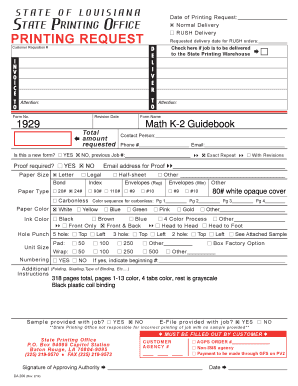 Louisiana State Printing Request Form