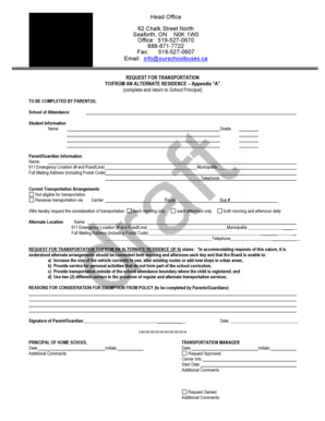 Request for Transportation to/from Alternate Residence