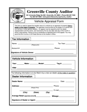 Greenville County Vehicle Appraisal Form