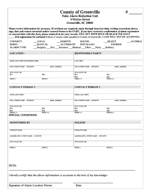 Greenville Alarm Registration Form