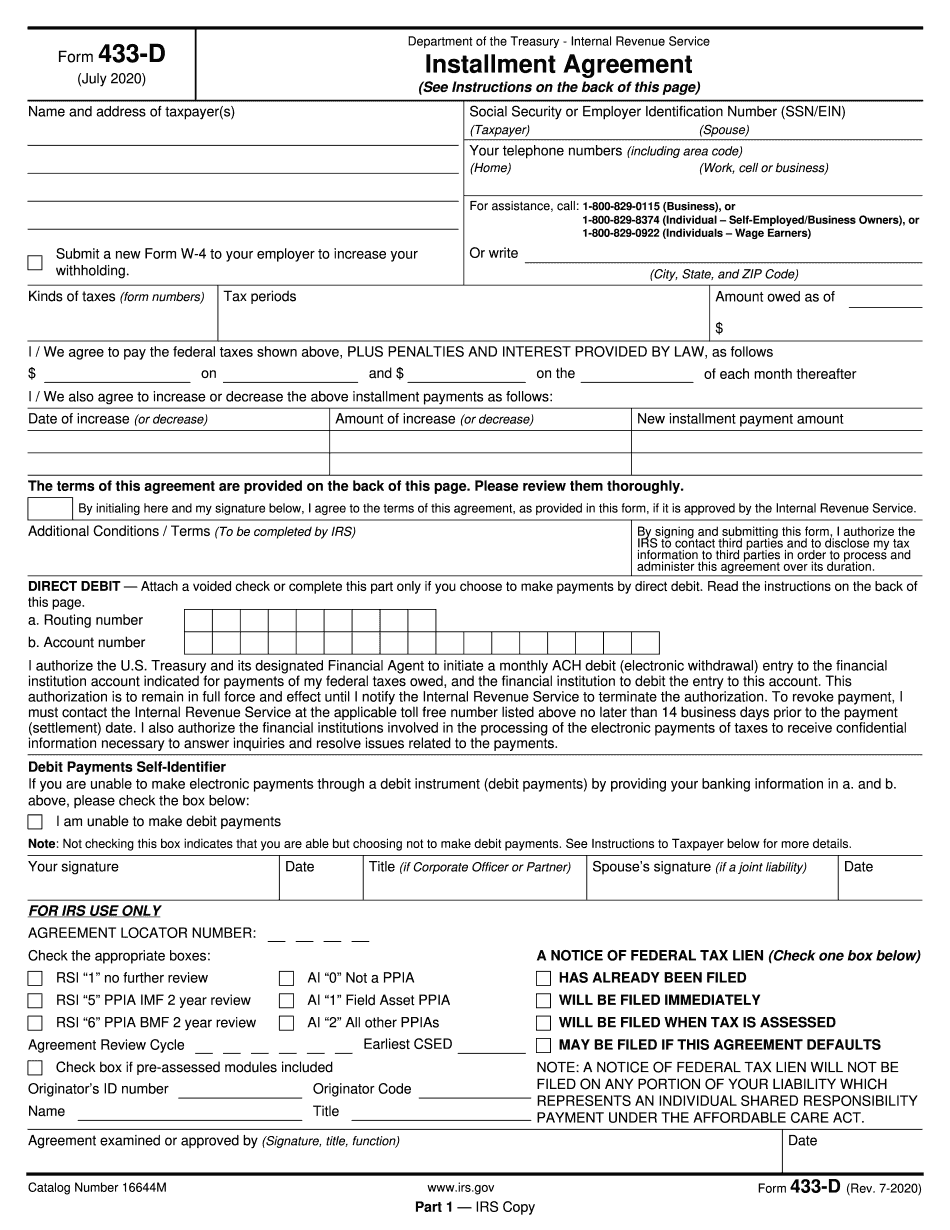 How to fill out form 433-d