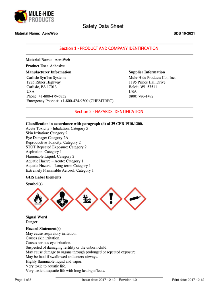 Fillable Online Aero LowVOC Aerosol Contact Adhesive/Primer SDS