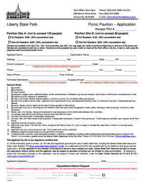 Fillable Online Liberty State Park Picnic Pavilion Information Sheet