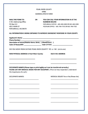 Pearl River County E-911 Address Update Form