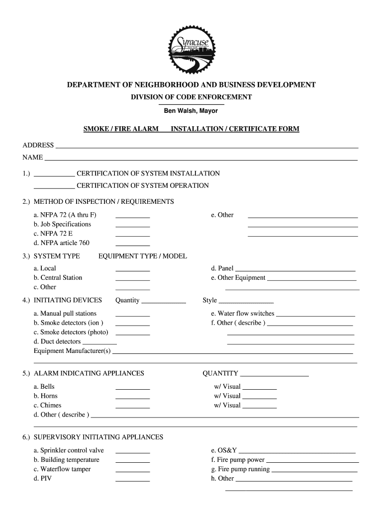 Smoke Detection Certificate Form Preview on Page 1