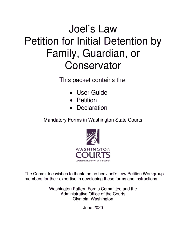 Court Forms - Joel's Law Petition for Initial Detention by Family Preview on Page 1