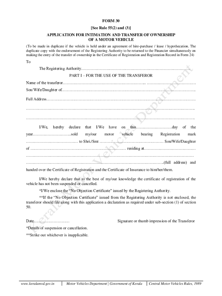 vehicle sale letter form 29 malayalam pdf Preview on Page 1