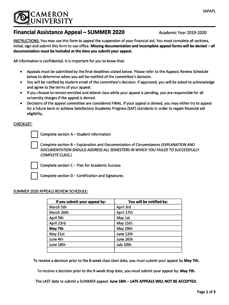 Fillable Online Financial Aid Suspension Appeal Request Form Temple