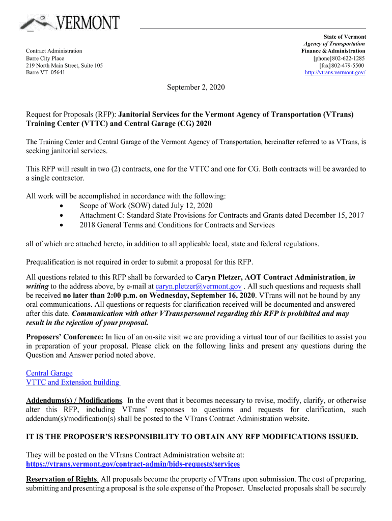 Fillable Online September 2, 2020 Request for Proposals (RFP