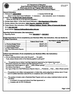 ED 524-B Form: Grant Performance Report Cover Sheet ...