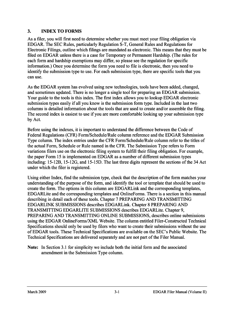 Fillable Online Descriptions of EDGAR Form and Submission Types from EDGAR Filer Manual (Volume