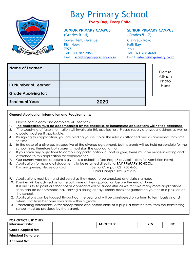 Bluewater Bay Primary School Registration Form Fill Online, Printable