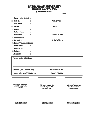 Fillable Online STUDENT BIO-DATA FORM Fax Email Print - pdfFiller