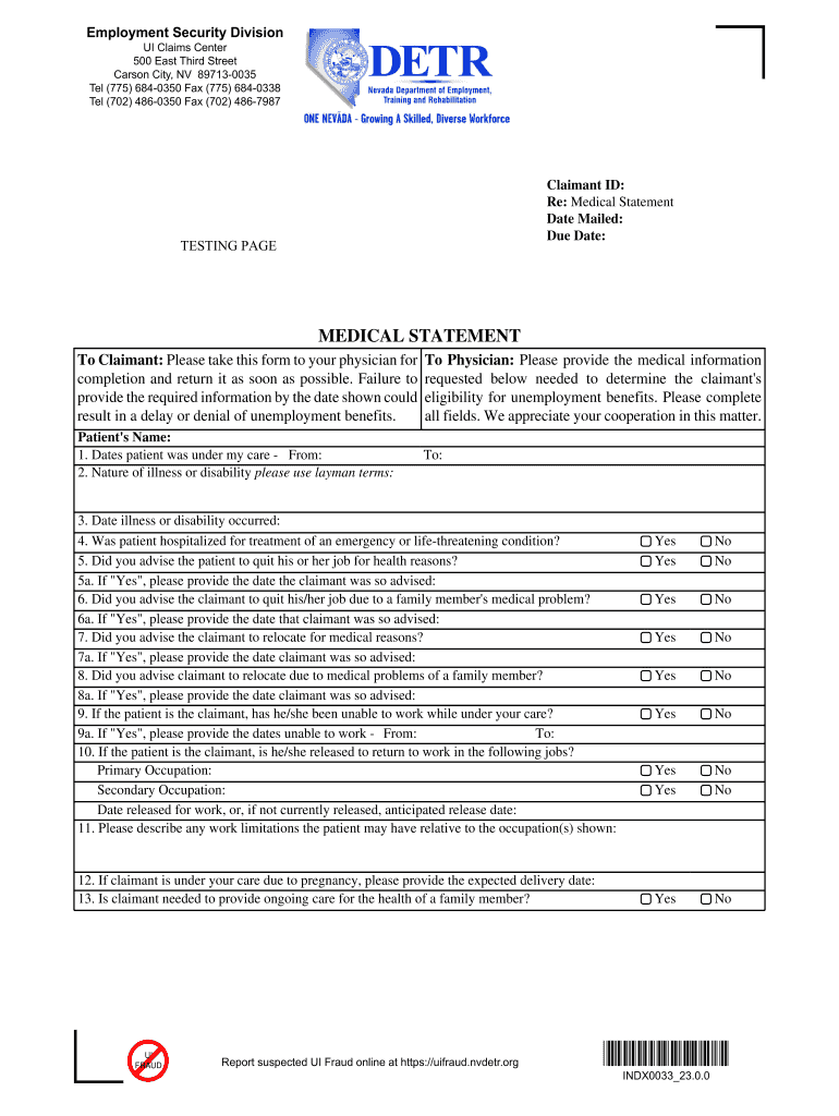 The Nevada Unemployment Insurance Claim Filing System Preview on Page 1