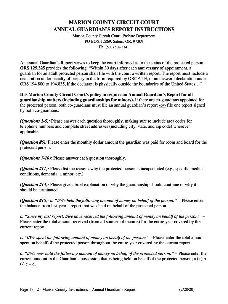 marion county circuit court annual guardian's report instructions Preview on Page 1