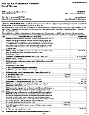 Fillable Online PDF 2020 Tax Rate Calculation WorksheetSchool Districts ...