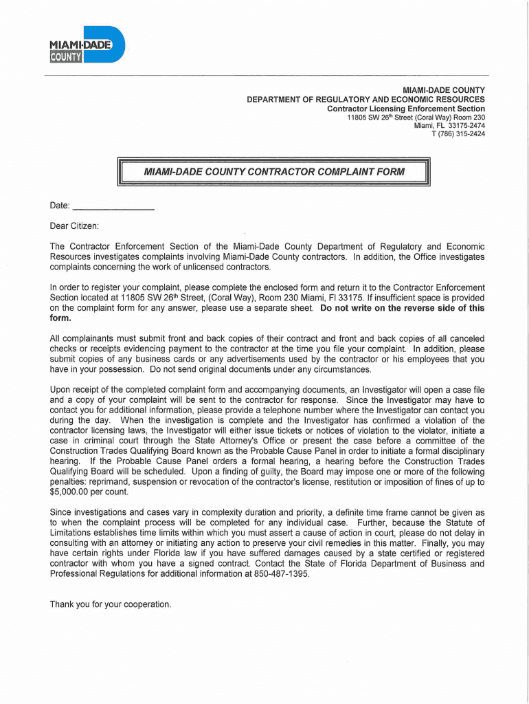 Contractor complaint fill online printable fillable blank pdffiller