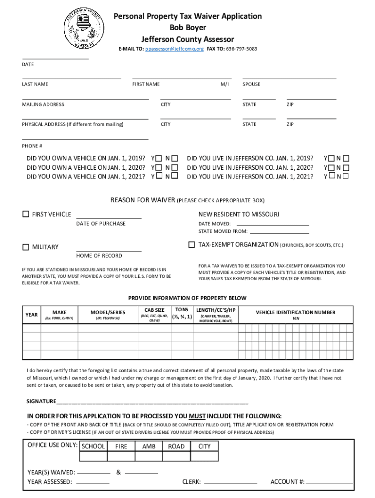 personal property tax waiver jefferson county missouri Preview on Page 1