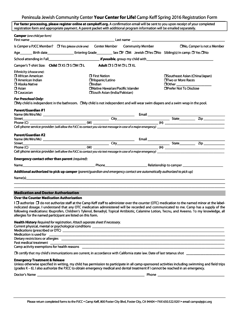 Fillable Online Peninsula Jewish Community Center Your Center for Life Fax Email Print