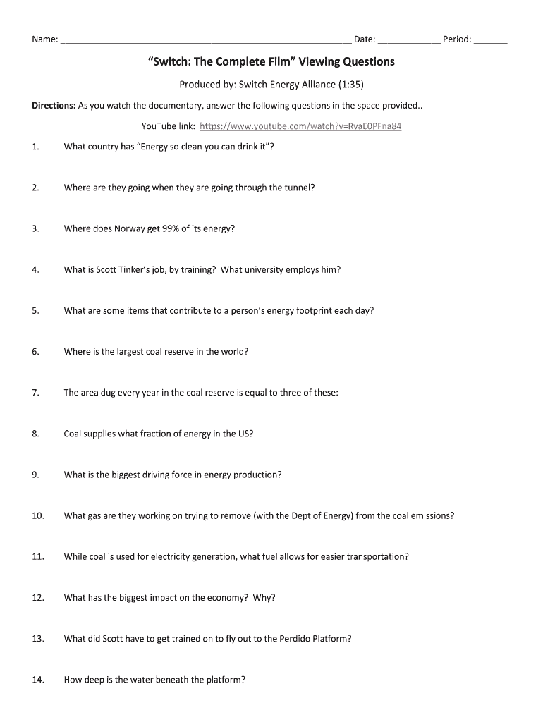 switch the complete film viewing questions Preview on Page 1