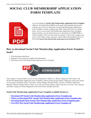 Social Club Membership Application Form widget template for ...