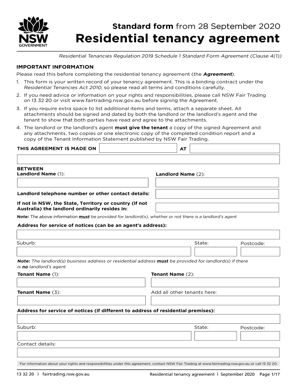 Residential Tenancy Agreement NSW Form