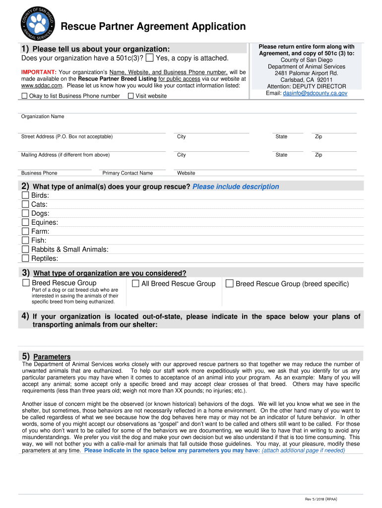 Thank you for your interest in partnering with the Department of Animal Services Preview on Page 1