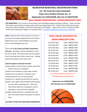 Fillable Online RECREATION BASKETBALL REGISTRATION FORM Fax Email Print ...