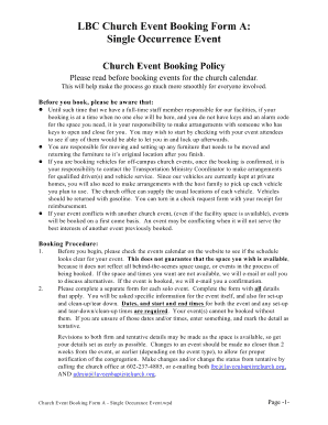 LBC Church Event Booking Form A: Single Occurrence Event